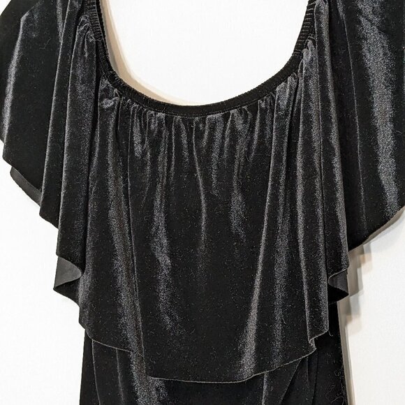 Women's BABY BUMP Black Velvet Bodycon Maternity Dress; Neck Ruffle Size XS - Picture 2 of 5